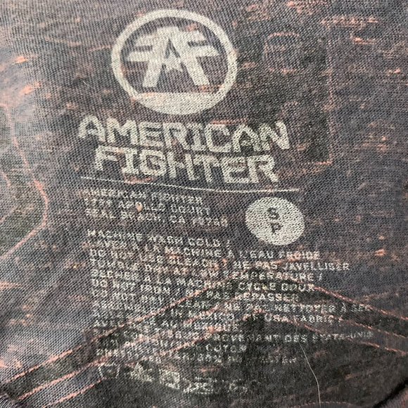 American Fighter Double Sided Shirt S Grey Cut Out Sleeve Side Slits Hi Low Hem - Picture 5 of 5